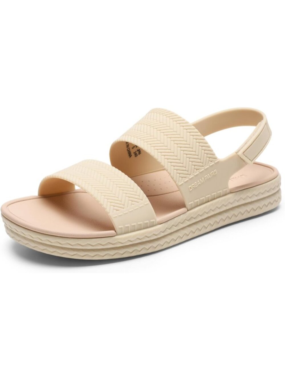 Dream Pairs Women's Beige Open Toe Waterproof Slingback Platform Flat Sandals